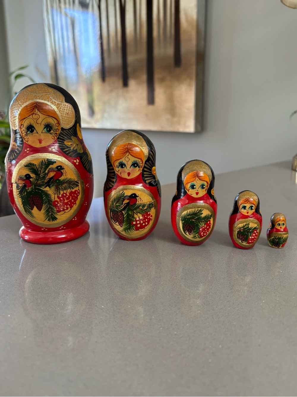 Vintage Hand-Painted Russian Matryoshka Nesting Dolls (Set of 5) 🪆